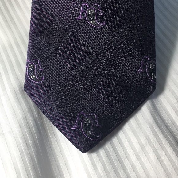 Zanetti- Dark purple weave pattern with small paisley 100% silk Italian made tie - Picture 9 of 11
